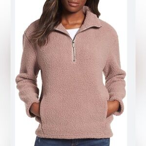 Marc New York Teddy Faux Shearling Fleece Quarter Zip Jacket in Rouge Sz Medium